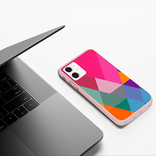 Чехол iPhone 11 матовый Разноцветные полигоны / 3D-Светло-розовый – фото 3
