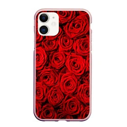 Чехол iPhone 11 матовый Красные розы, цвет: 3D-светло-розовый