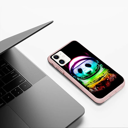 Чехол iPhone 11 матовый Панда космонавт / 3D-Светло-розовый – фото 3