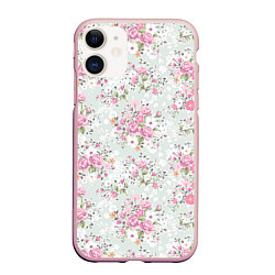 Чехол iPhone 11 матовый Flower pattern, цвет: 3D-светло-розовый