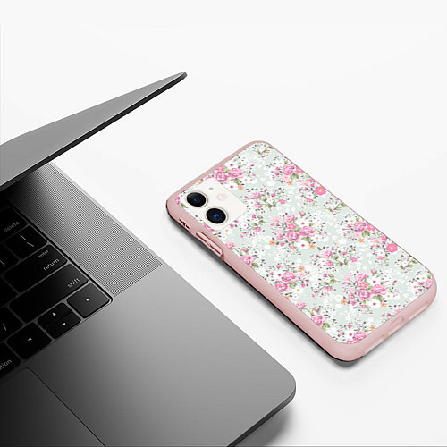 Чехол iPhone 11 матовый Flower pattern / 3D-Светло-розовый – фото 3