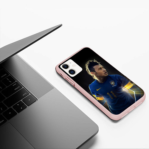 Чехол iPhone 11 матовый Neymar: Brasil Team / 3D-Светло-розовый – фото 3