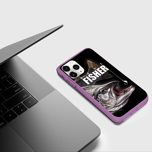 Чехол iPhone 11 Pro матовый Лучший рыбак / 3D-Фиолетовый – фото 3