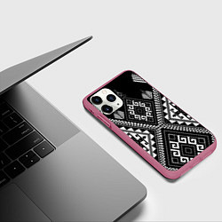 Чехол iPhone 11 Pro матовый Индейские мотивы, цвет: 3D-малиновый — фото 2