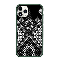 Чехол iPhone 11 Pro матовый Индейские мотивы, цвет: 3D-темно-зеленый