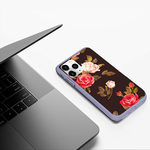 Чехол iPhone 11 Pro матовый Мотив из роз / 3D-Светло-сиреневый – фото 3