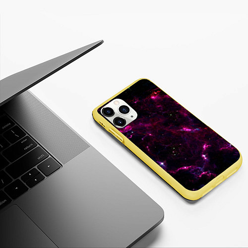 Чехол iPhone 11 Pro матовый Космос / 3D-Желтый – фото 3