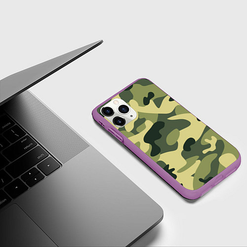 Чехол iPhone 11 Pro матовый Камуфляж: зеленый/хаки / 3D-Фиолетовый – фото 3