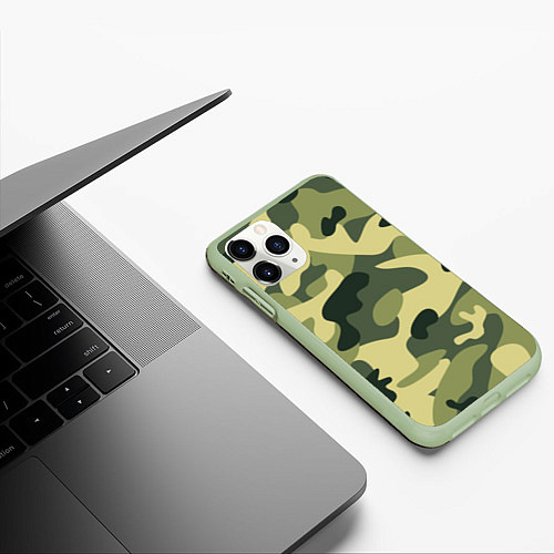 Чехол iPhone 11 Pro матовый Камуфляж: зеленый/хаки / 3D-Салатовый – фото 3