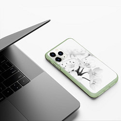 Чехол iPhone 11 Pro матовый Белая сакура, цвет: 3D-салатовый — фото 2