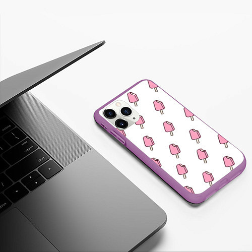 Чехол iPhone 11 Pro матовый Мороженое розовое / 3D-Фиолетовый – фото 3