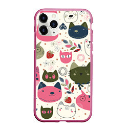 Чехол iPhone 11 Pro матовый Радостные котики, цвет: 3D-малиновый