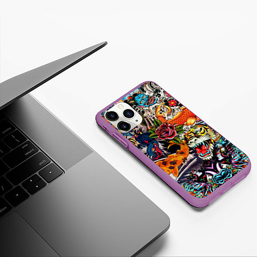 Чехол iPhone 11 Pro матовый Dsquared tatoo / 3D-Фиолетовый – фото 3