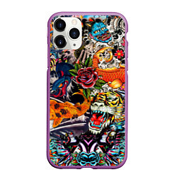 Чехол iPhone 11 Pro матовый Dsquared tatoo, цвет: 3D-фиолетовый