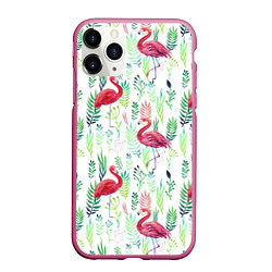 Чехол iPhone 11 Pro матовый Цветы и бабочки 2, цвет: 3D-малиновый