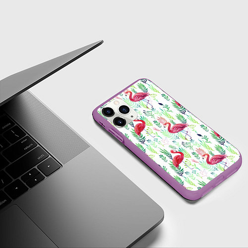Чехол iPhone 11 Pro матовый Цветы и бабочки 2 / 3D-Фиолетовый – фото 3