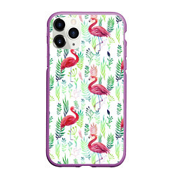 Чехол iPhone 11 Pro матовый Цветы и бабочки 2, цвет: 3D-фиолетовый
