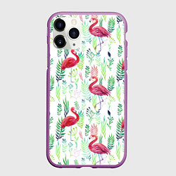 Чехол iPhone 11 Pro матовый Цветы и бабочки 2, цвет: 3D-фиолетовый