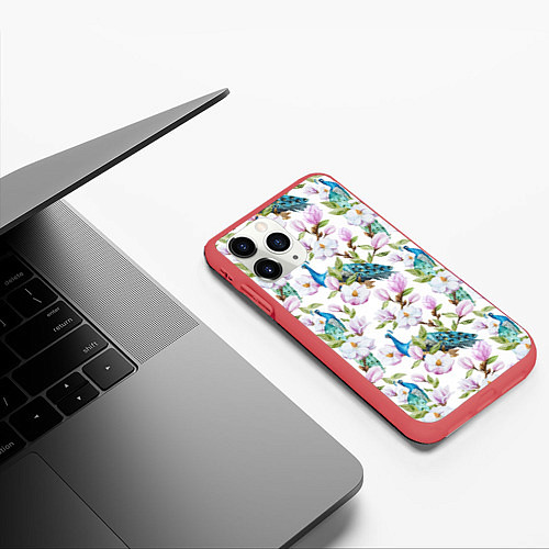 Чехол iPhone 11 Pro матовый Цветы и бабочки 6 / 3D-Красный – фото 3
