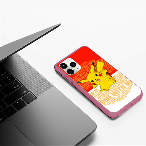 Чехол iPhone 11 Pro матовый Pikachu / 3D-Малиновый – фото 3