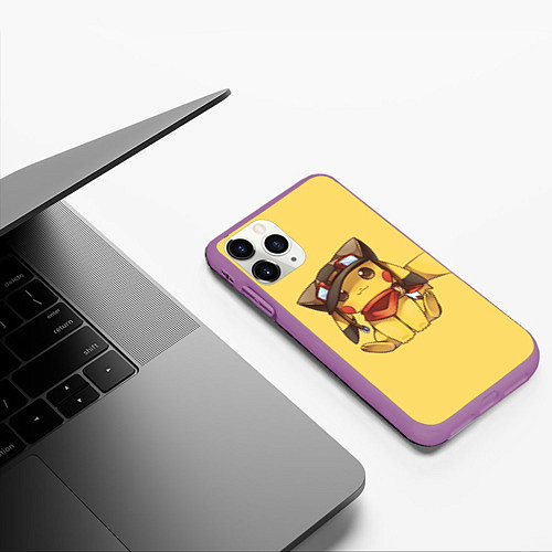 Чехол iPhone 11 Pro матовый Pikachu / 3D-Фиолетовый – фото 3