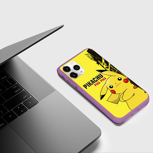 Чехол iPhone 11 Pro матовый Pikachu Pika Pika / 3D-Фиолетовый – фото 3
