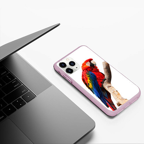 Чехол iPhone 11 Pro матовый Яркий попугай / 3D-Розовый – фото 3