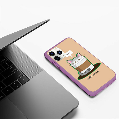 Чехол iPhone 11 Pro матовый Catpuccino / 3D-Фиолетовый – фото 3