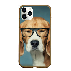 Чехол iPhone 11 Pro матовый Бигль в очках, цвет: 3D-коричневый