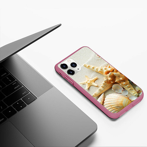 Чехол iPhone 11 Pro матовый Морские ракушки / 3D-Малиновый – фото 3