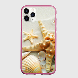 Чехол iPhone 11 Pro матовый Морские ракушки, цвет: 3D-малиновый