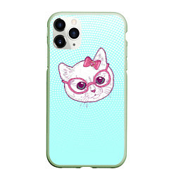 Чехол iPhone 11 Pro матовый Умная кошка, цвет: 3D-салатовый