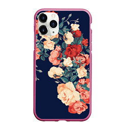 Чехол iPhone 11 Pro матовый Fashion flowers, цвет: 3D-малиновый