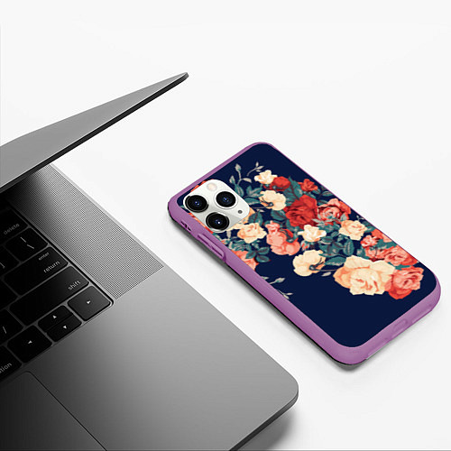 Чехол iPhone 11 Pro матовый Fashion flowers / 3D-Фиолетовый – фото 3