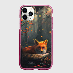 Чехол iPhone 11 Pro матовый Лисица в лесу, цвет: 3D-малиновый