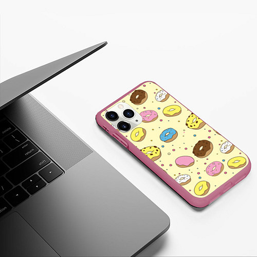 Чехол iPhone 11 Pro матовый Сладкие пончики / 3D-Малиновый – фото 3