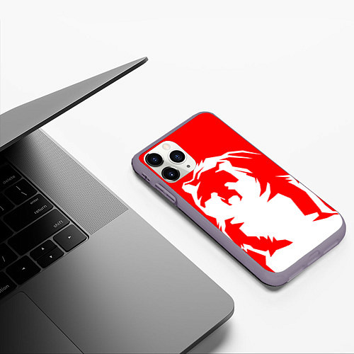 Чехол iPhone 11 Pro матовый Красный медведь / 3D-Серый – фото 3