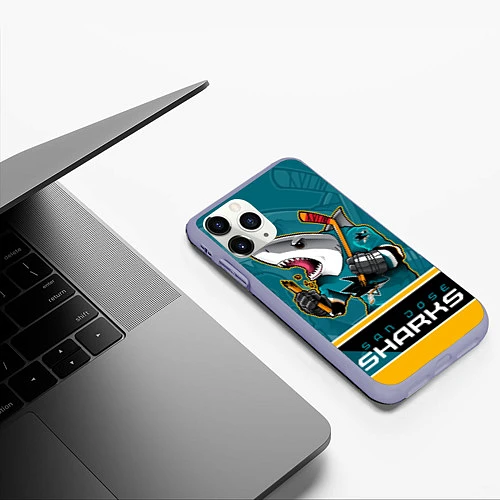 Чехол iPhone 11 Pro матовый San Jose Sharks / 3D-Светло-сиреневый – фото 3