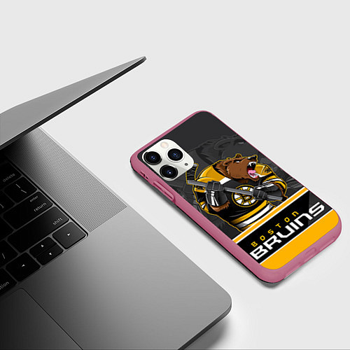 Чехол iPhone 11 Pro матовый Boston Bruins / 3D-Малиновый – фото 3