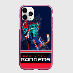 Чехол iPhone 11 Pro матовый New York Rangers, цвет: 3D-малиновый