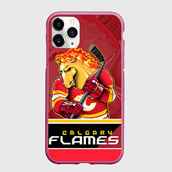 Чехол iPhone 11 Pro матовый Calgary Flames, цвет: 3D-малиновый