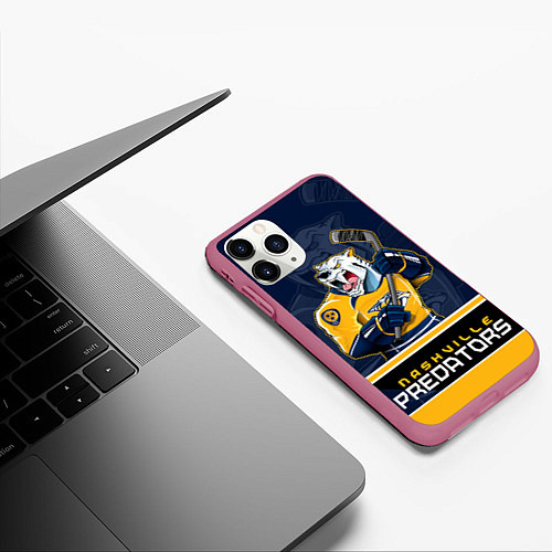 Чехол iPhone 11 Pro матовый Nashville Predators / 3D-Малиновый – фото 3