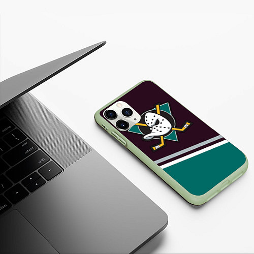 Чехол iPhone 11 Pro матовый Anaheim Ducks / 3D-Салатовый – фото 3