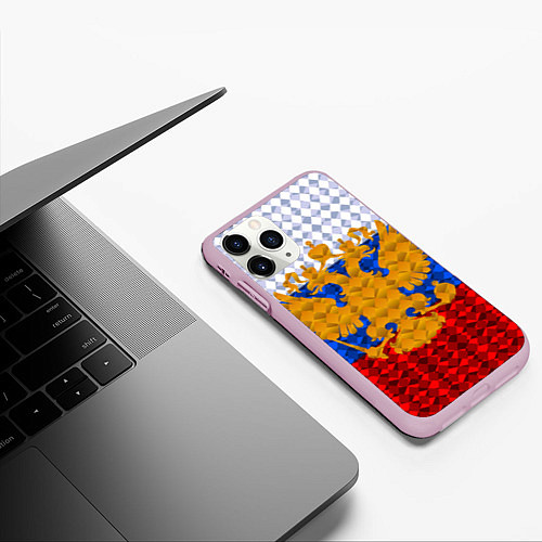 Чехол iPhone 11 Pro матовый Россия: полигоны / 3D-Розовый – фото 3
