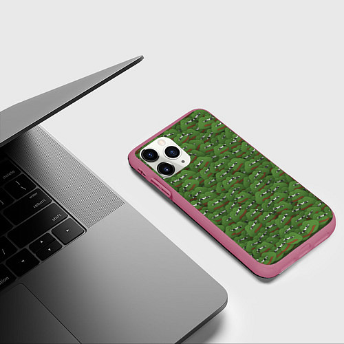 Чехол iPhone 11 Pro матовый Грустные лягушки / 3D-Малиновый – фото 3