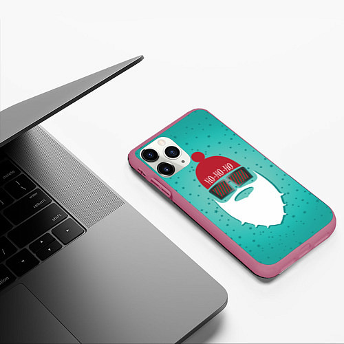 Чехол iPhone 11 Pro матовый Санта хипстер / 3D-Малиновый – фото 3
