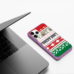 Чехол iPhone 11 Pro матовый Новогодний орнамент, цвет: 3D-фиолетовый — фото 2