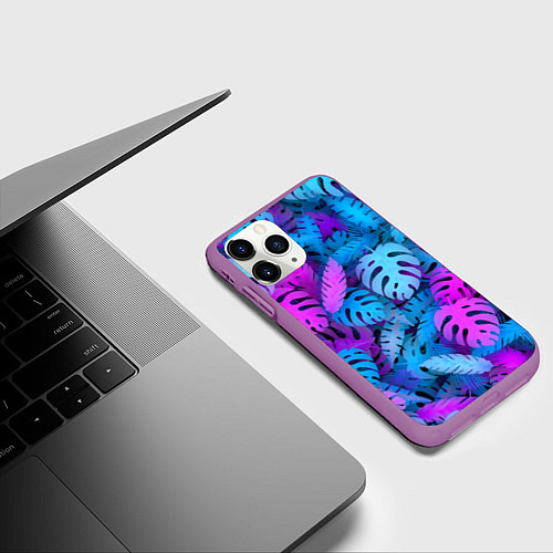 Чехол iPhone 11 Pro матовый Сине-розовые тропики / 3D-Фиолетовый – фото 3