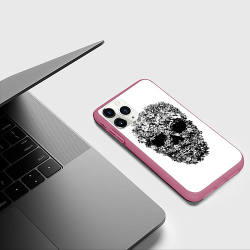Чехол iPhone 11 Pro матовый Череп / 3D-Малиновый – фото 3