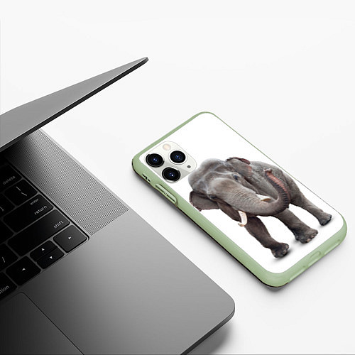Чехол iPhone 11 Pro матовый Большой слон / 3D-Салатовый – фото 3